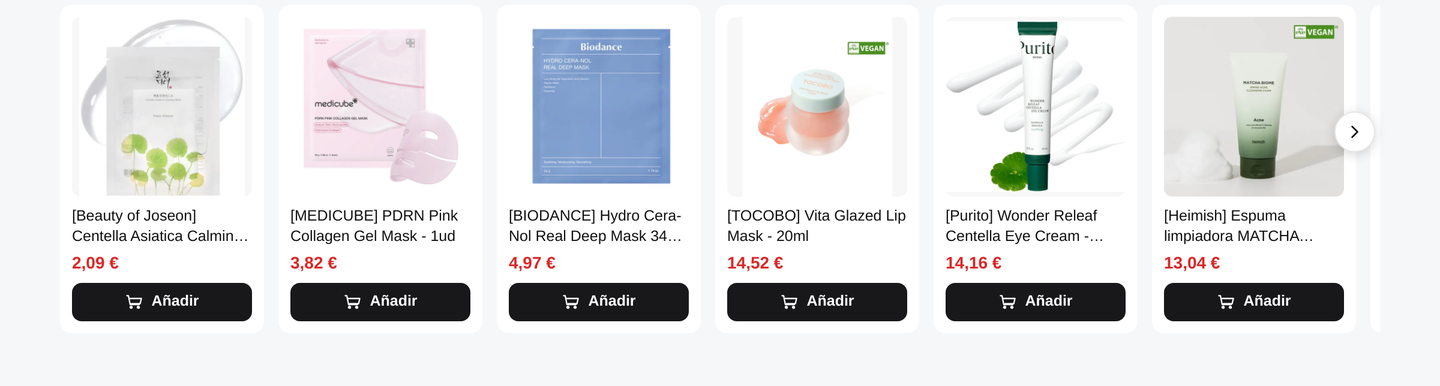 Carrusel filtrado por precio: solo productos que cuestan 15 euros o menos.