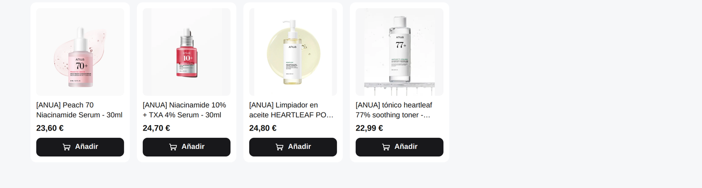 Carrusel con regla Y: cuatro productos de la marca ANUA que además cuestan 25 euros o menos.