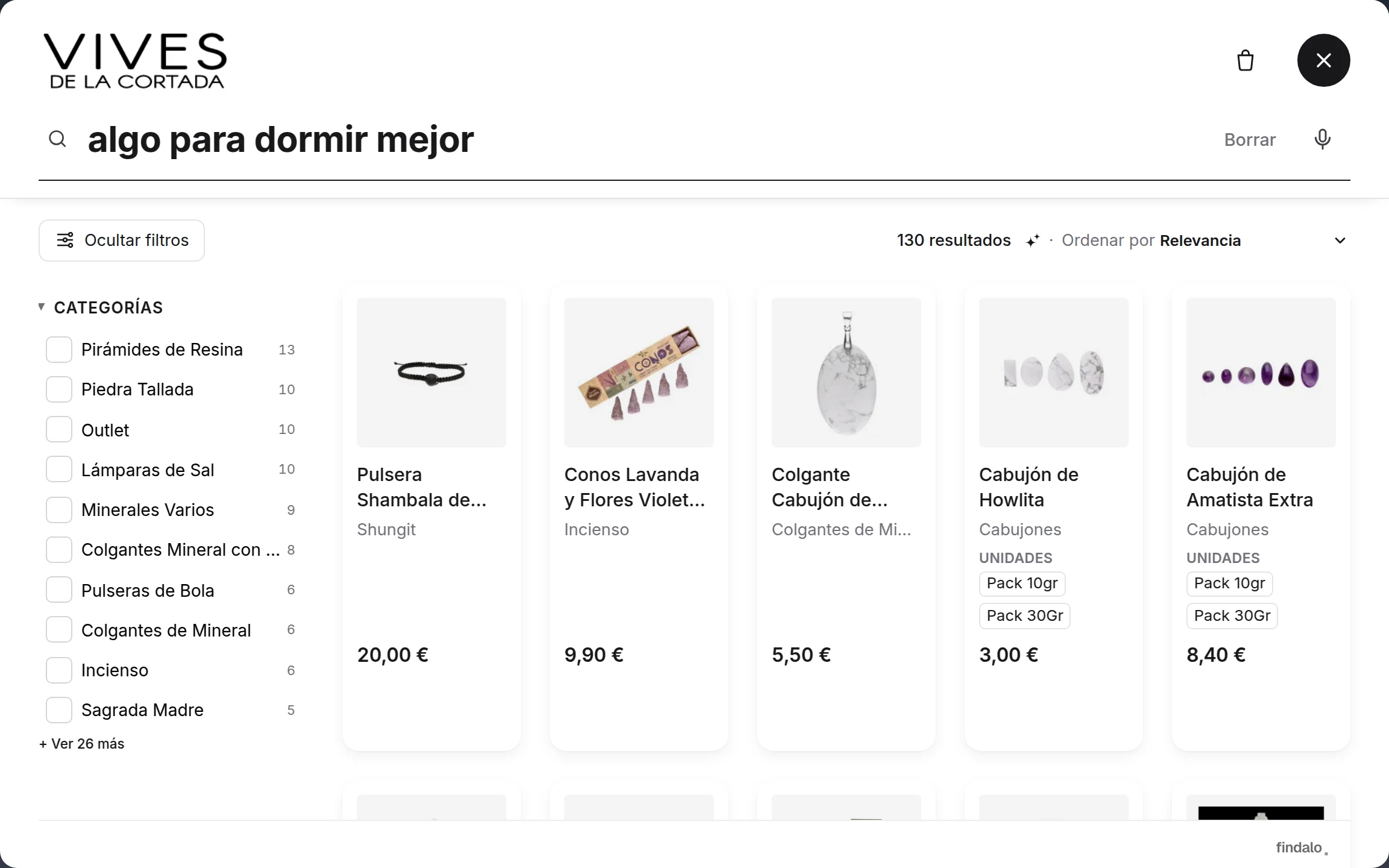 Búsqueda «algo para dormir mejor» en vivescortadaimport.com: 130 resultados con amatista, lavanda, howlita y lámparas de sal