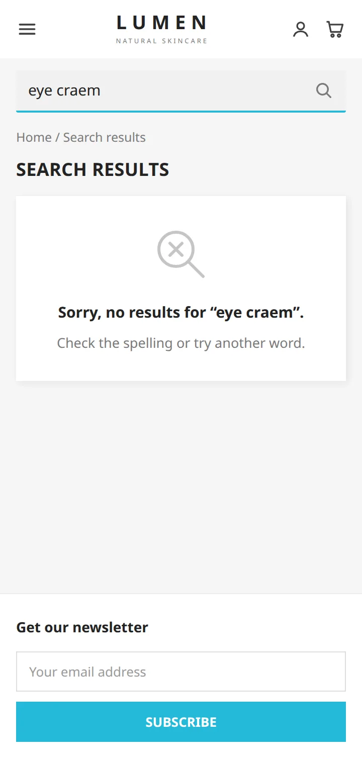 Native PrestaShop search on mobile: 0 results because of a typo