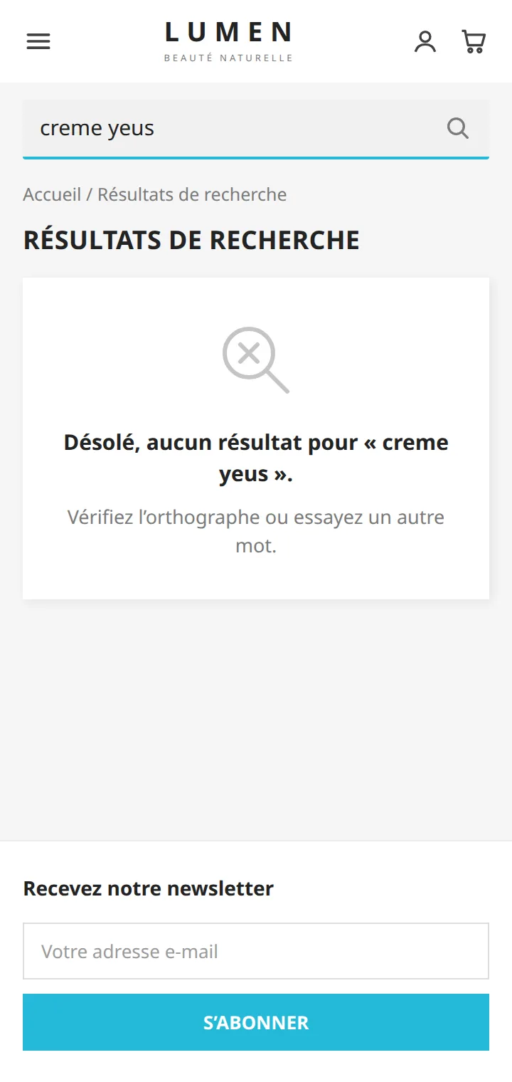 Recherche native de PrestaShop sur mobile : 0 résultat à cause d’une faute de frappe