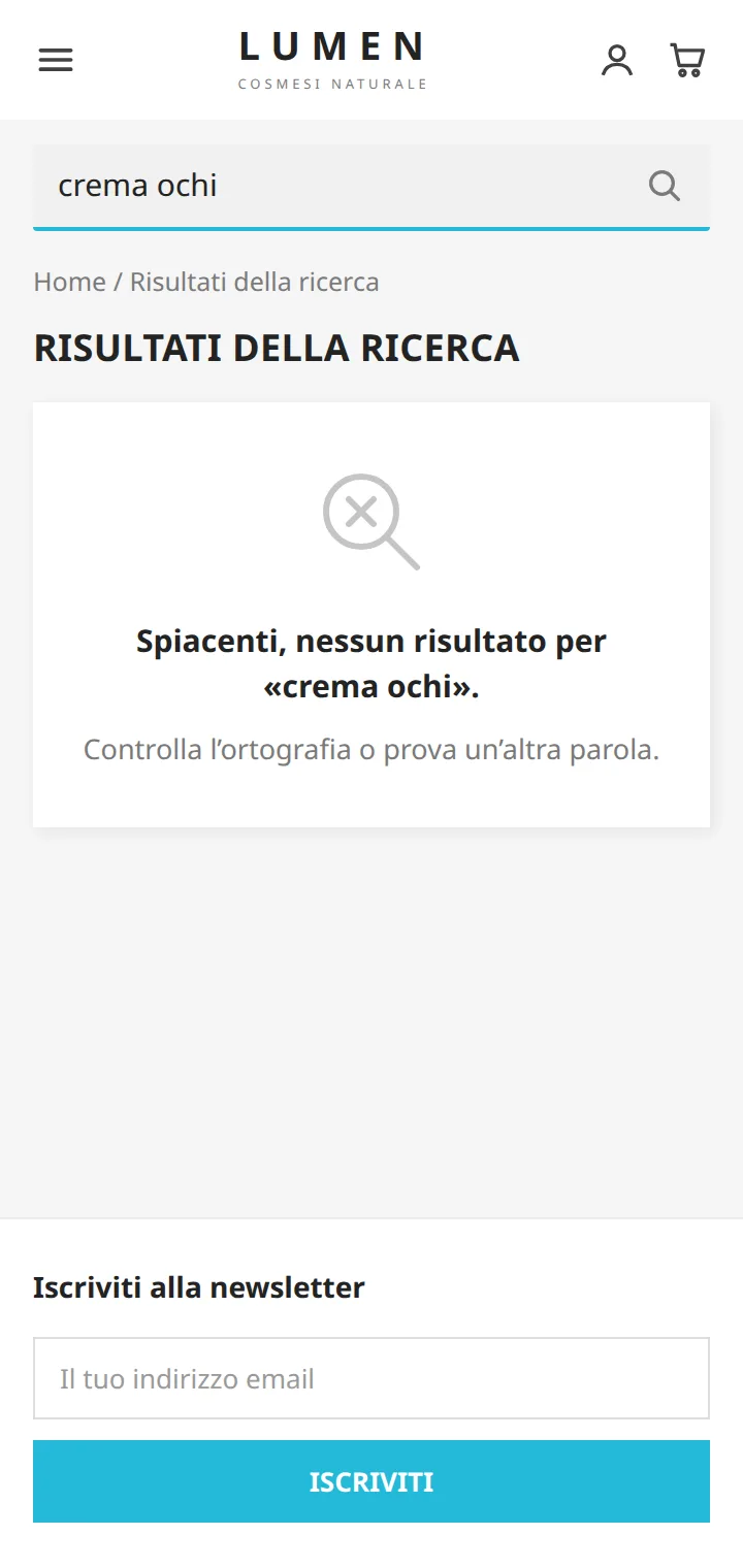 Ricerca nativa di PrestaShop su mobile: 0 risultati per un errore di battitura