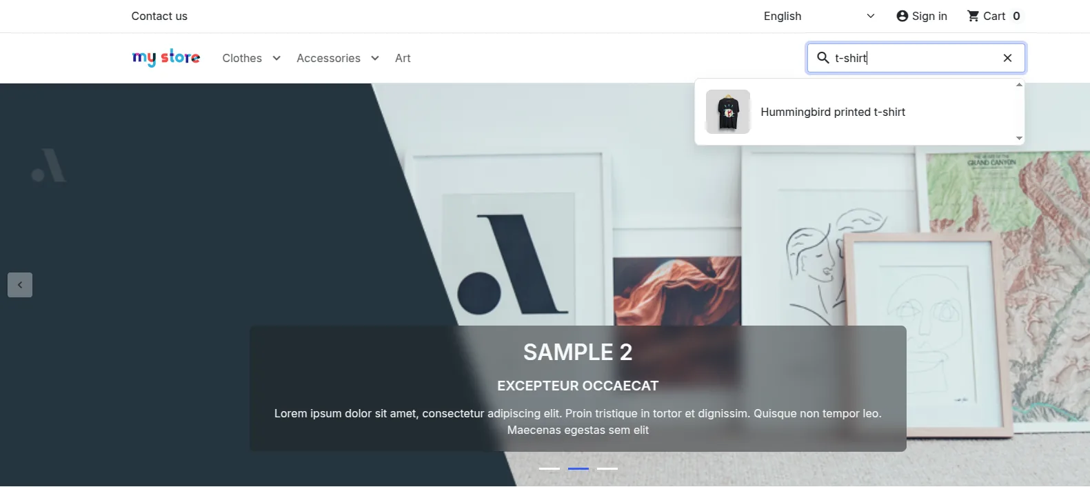 Buscador PrestaShop por defecto · 1 resultado mísero en dropdown